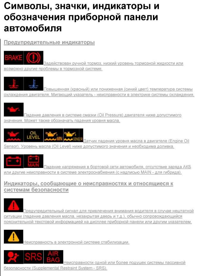 Значение значков на приборной панели автомобиля 🦈 avtoshark.com